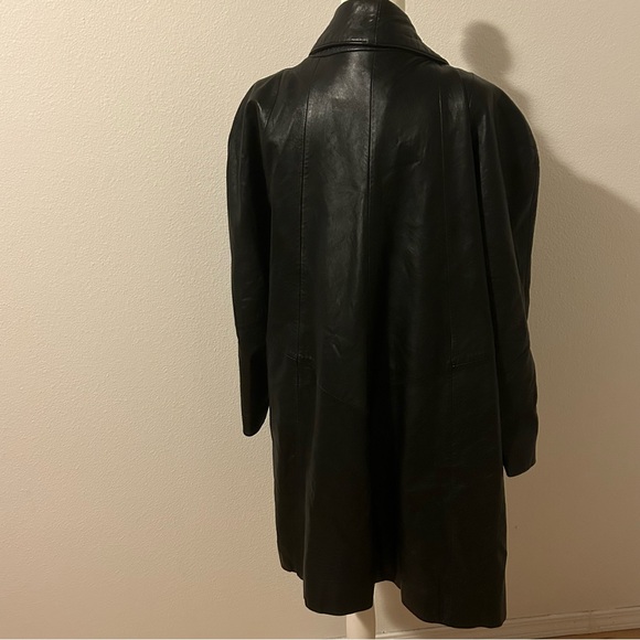 Vintage oversized buttery leather long black coat jacket puffed shoulder size M - Picture 5 of 15